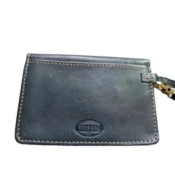 Fossil Austin Wristlet Purse Turn Lock Leather Black Brass Unisex Women One Size - Picture 3 of 15